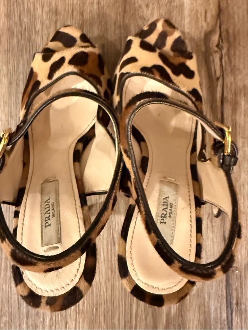 PRADA Leopard Print Pony Hair Slingback Platform Heels Luxury Designer Sz 35/5
